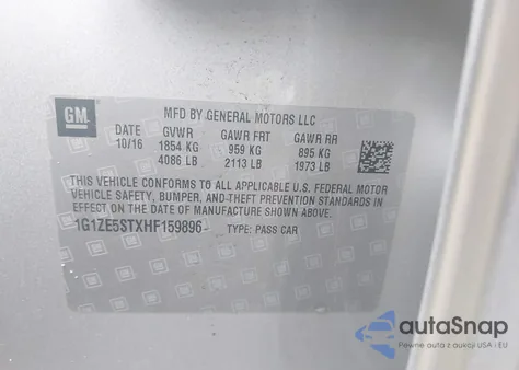 2017 Chevrolet Malibu 1Lt z USA, uszkodzony, nr VIN 1G1ZE5STXHF159896